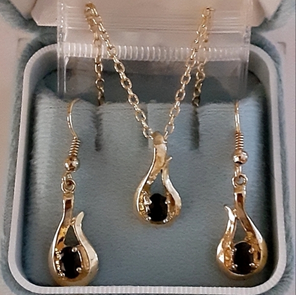 Jewelry - Blue Sapphire 14K Gold Plated Earrings & Necklace
